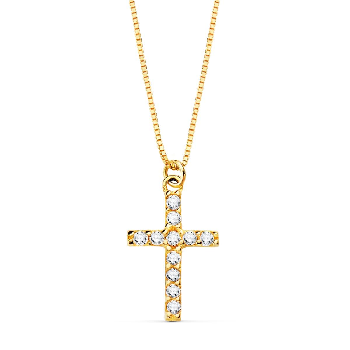 Collier chaîne fine et croix "Gloria" en or jaune 18 carats avec pavage de diamants - Maison Gabriel