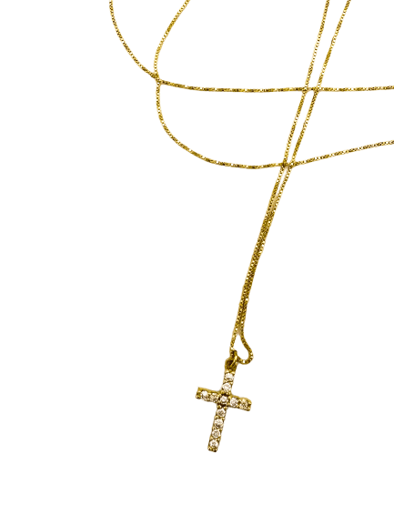 Collier chaîne fine et croix "Gloria" en or jaune 18 carats avec pavage de diamants - Maison Gabriel