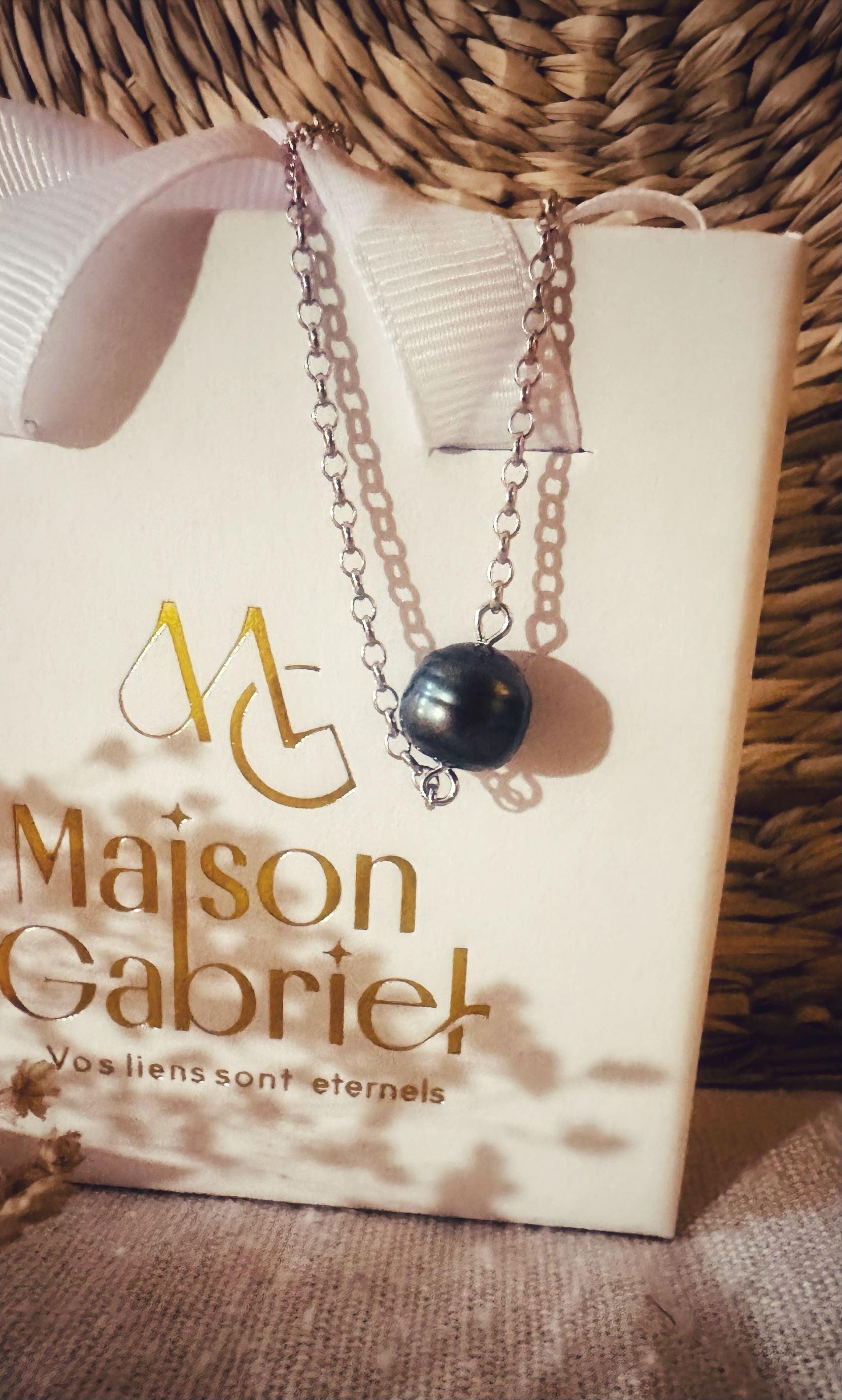 Collier "Manea", chaîne Forçat en argent 925 et perle de Tahiti cerclée - Maison Gabriel