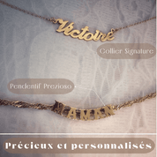 Collier "Signature", lettrage personnalisable et fine chaine ajustable, en or 18 carats - Maison Gabriel