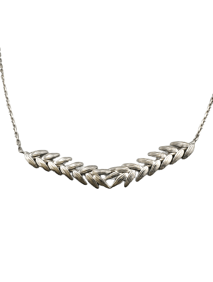 Collier "Toscane" à chaîne maille Forçat et feuilles de laurier sculptées, en argent 925 rhodié - Maison Gabriel