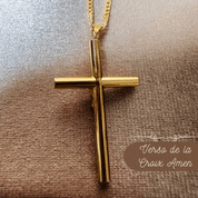 Croix "Amen" en or jaune 18 carats, finition polie brillante - Maison Gabriel