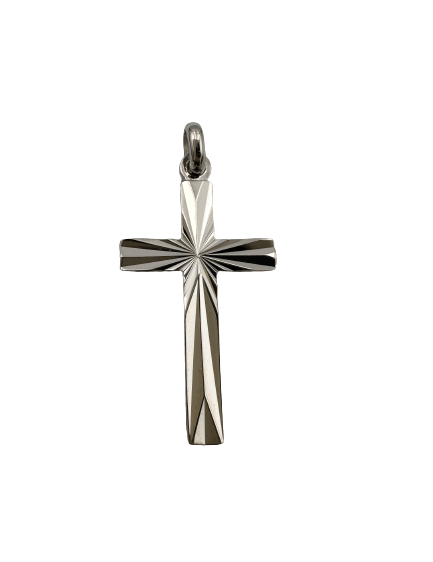 Croix "Fiat lux" facettée et gravable en argent 925 rhodié - Maison Gabriel