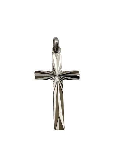 Croix "Fiat lux" facettée et gravable en argent 925 rhodié - Maison Gabriel