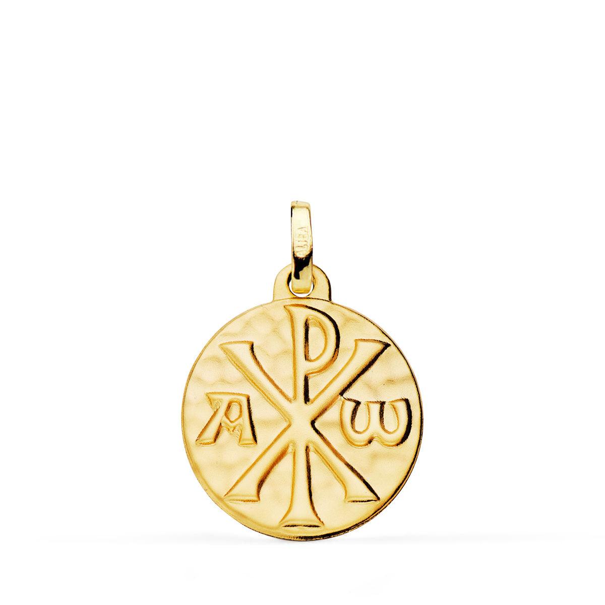 Médaille "Chrisme" en or jaune 18 carats, finition martelée mate - Maison Gabriel
