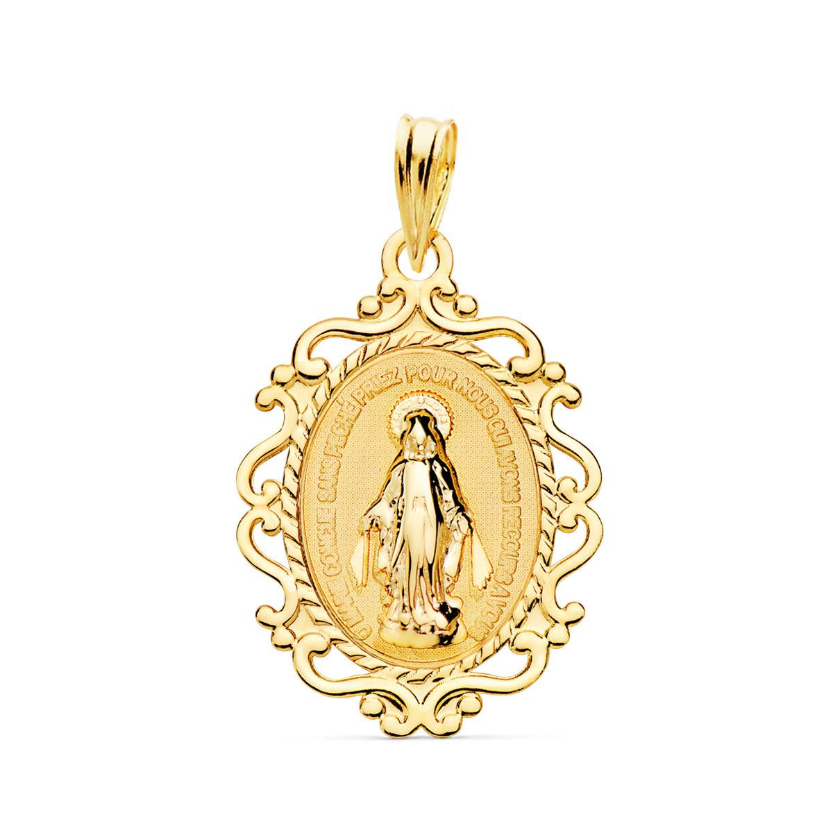 Médaille Miraculeuse à volutes sculptées et gravable en or jaune 18 carats - Maison Gabriel