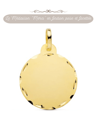 Médaille ou jeton "Merci" à graver, en or jaune 18 carats finition mate ou polie brillante - Maison Gabriel