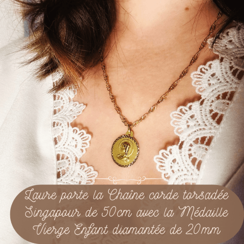 Médaille "Vierge Enfant" diamantée en or jaune 18 carats - Maison Gabriel