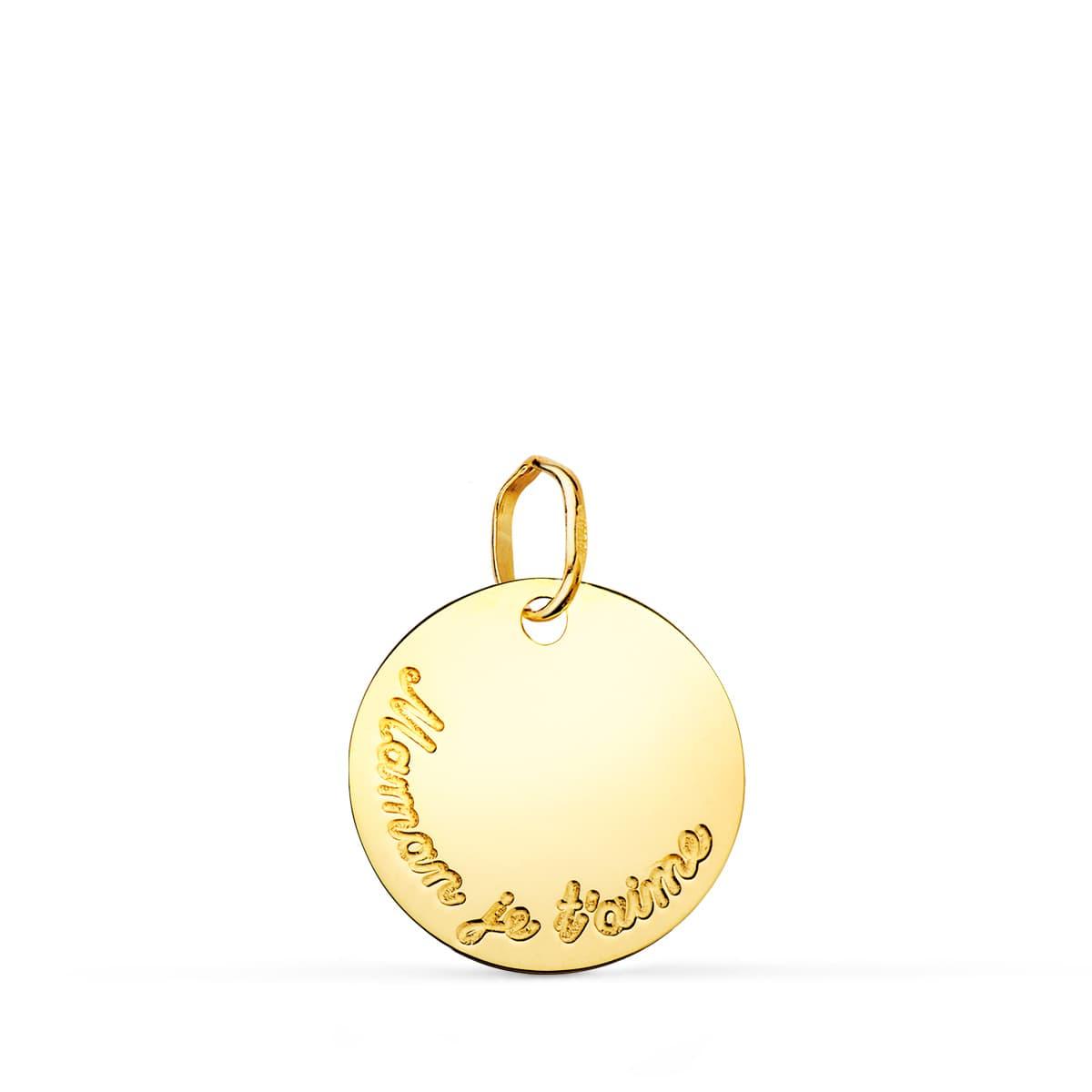 Pendentif ou jeton "Déclaration" en or jaune 18 carats avec l'inscription "Maman je t'aime", finition polie mat - Maison Gabriel