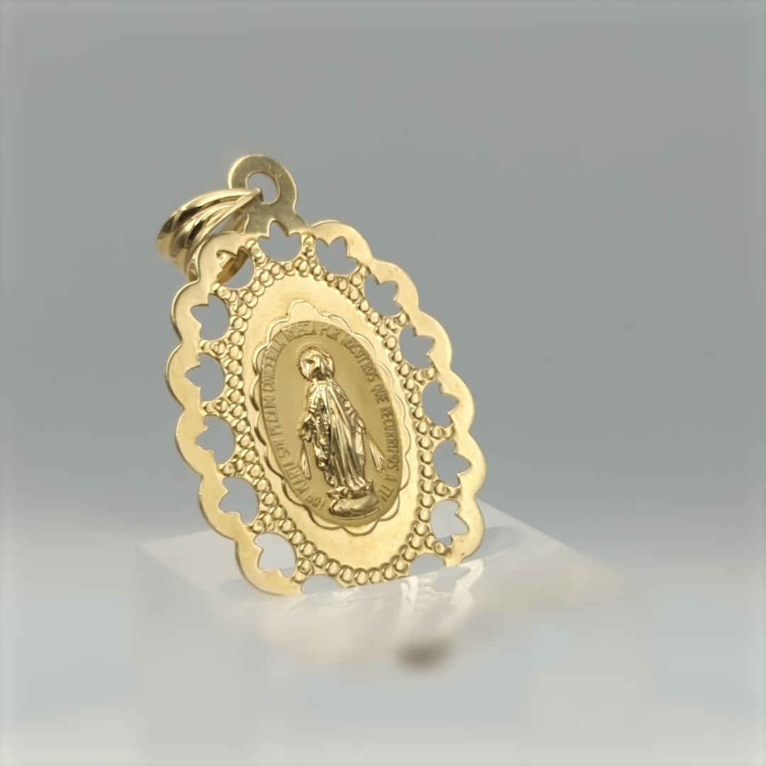 Médaille Miraculeuse à bordures ajourées en pétales gravable en or jaune 18 carats