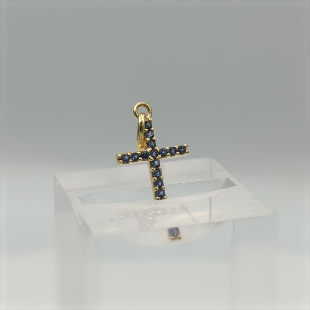 Croix "Alléluia" en or jaune 18 carats et pierres fines de synthèse