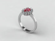 Bague "Princess Kate" en or blanc 18 carats, rubis et pavage diamants